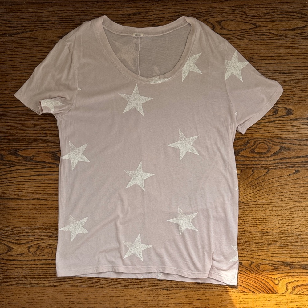 Monrow Light Pink Star Graphic Short Sleeve Tee